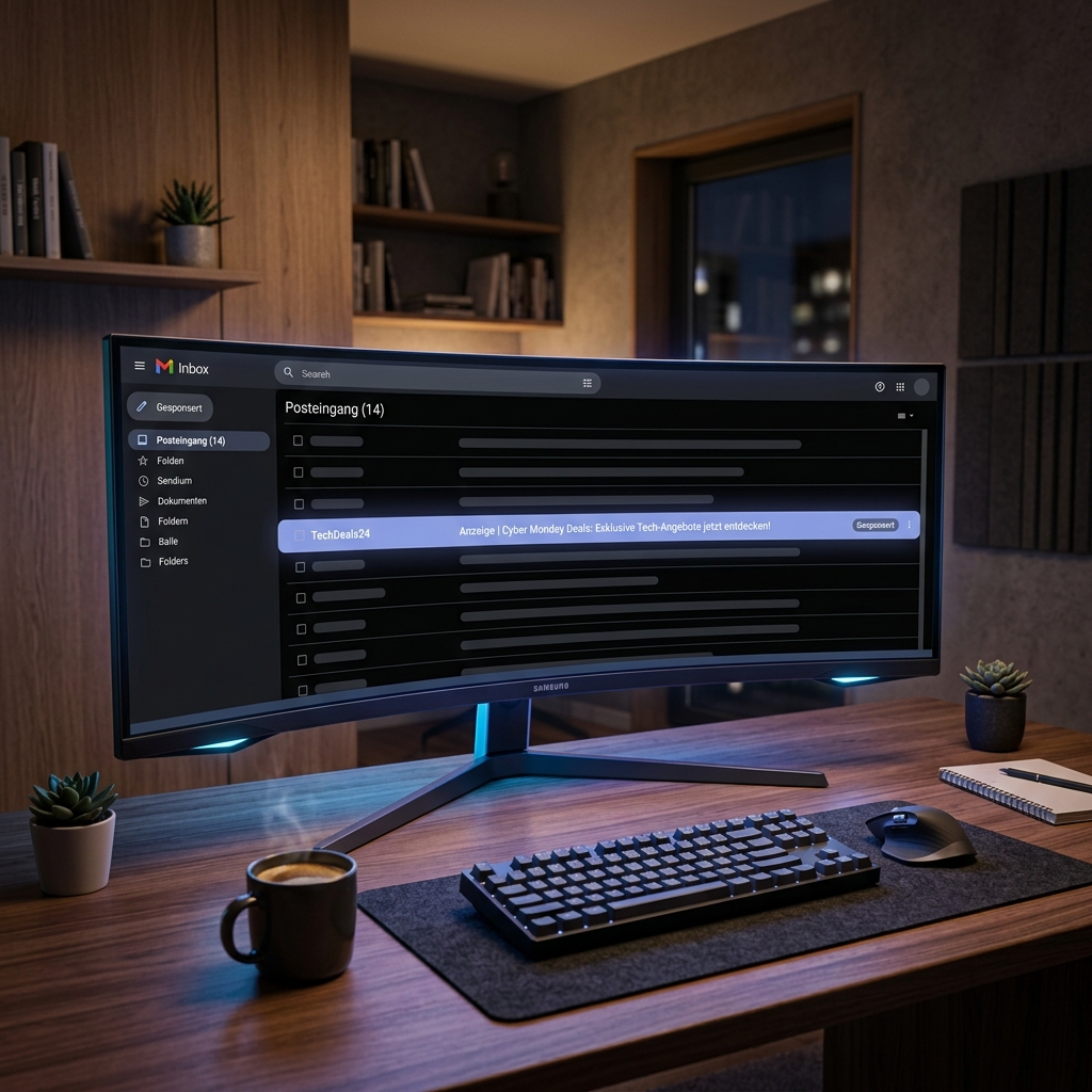 Moderner digitaler Arbeitsplatz mit E-Mail-Dashboard