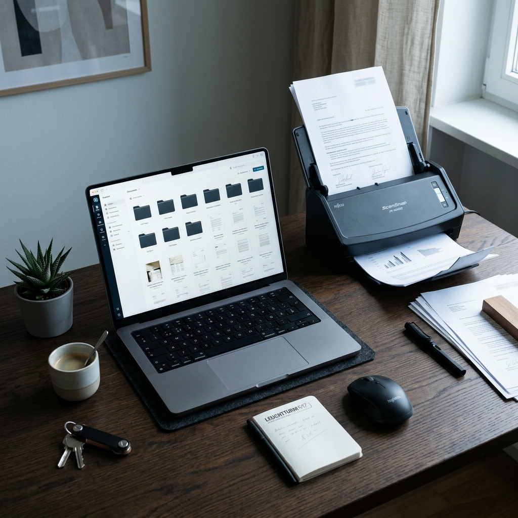 MacBook mit digitalem Dokumenten-Dashboard